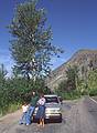 August 17, 1979 - Glacier National Park, Montana.<br />Julian, Ronnie, and Baiba on Going-to-the-Sun highway.