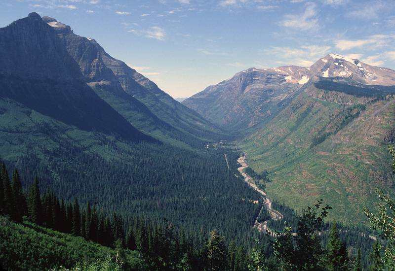 August 17, 1979 - Glacier National Park, Montana.<br />Looking back to the valley through which we came to get here.