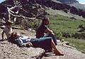 August 17, 1979 - Glacier National Park, Montana.<br />Julian, Baiba, and Ronnie relaxing along Hidden Lake trail.