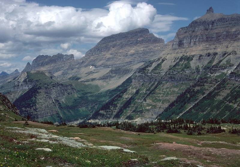 August 17, 1979 - Glacier National Park, Montana.<br />Valley leading up to Logan Pass and the mountains to the east.