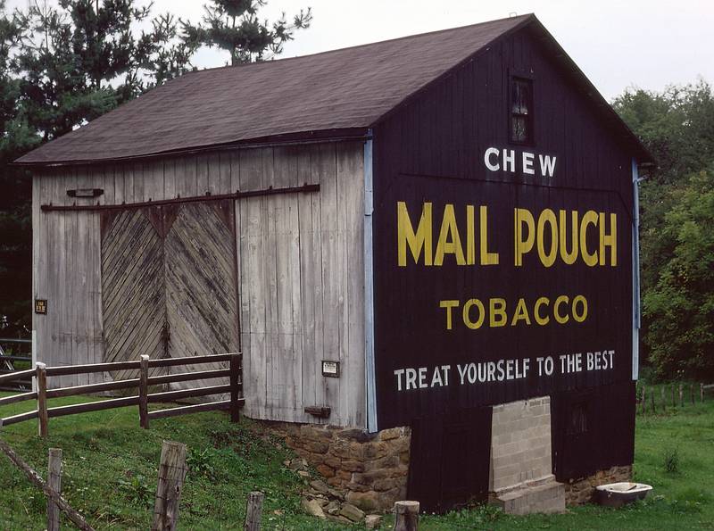 Aug. 24, 1979 - Southwestern Pennsylvania.<br />"Chew Mail Pouch Tobacco" sign on an old barn.