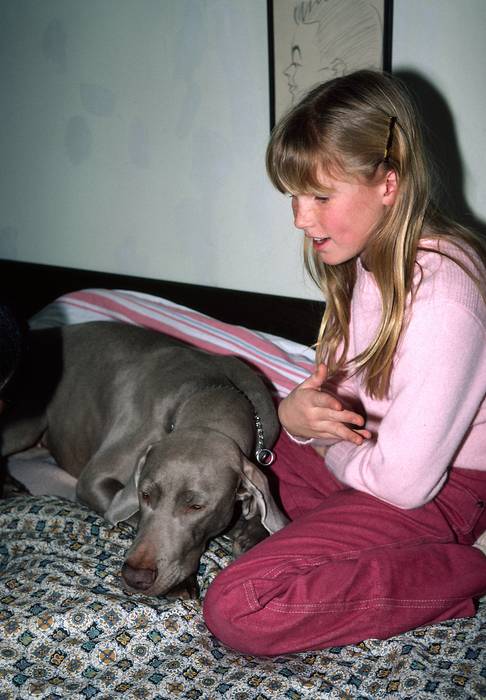 Feb. 21, 1981 - Gloucester, Massachusetts.<br />Juris' 38th birthday celebration.<br />Krista and Juris' Weimaraner Lotus?