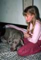 Feb. 21, 1981 - Gloucester, Massachusetts.<br />Juris' 38th birthday celebration.<br />Krista and Juris' Weimaraner Lotus?