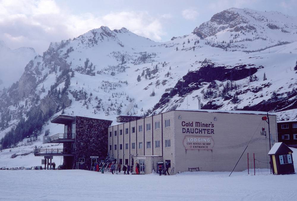 March 8, 1981 - Alta, Utah.<br />The Goldminer's Daughter lodge and our home for the stay.