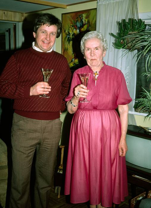 April 18, 1981 - At Velta's and Arnolds', Gloucester, Massachusetts.<br />Arnolds' 70th birthday celebration.<br />John and his mother Tereze.