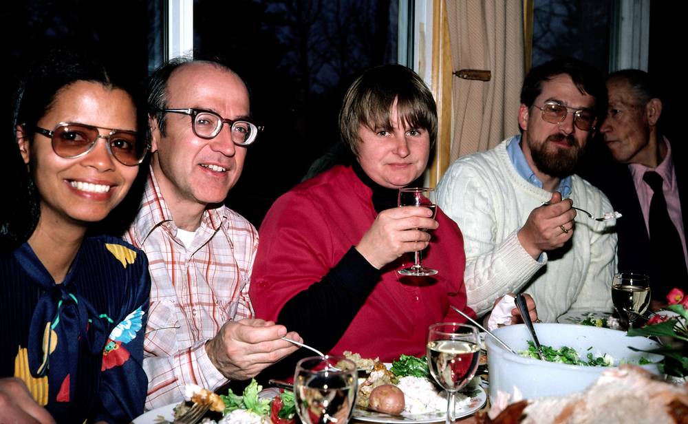 April 18, 1981 - At Velta's and Arnolds', Gloucester, Massachusetts.<br />Arnolds' 70th birthday celebration.<br />Nancy, Egils, Edite, and Uldis.