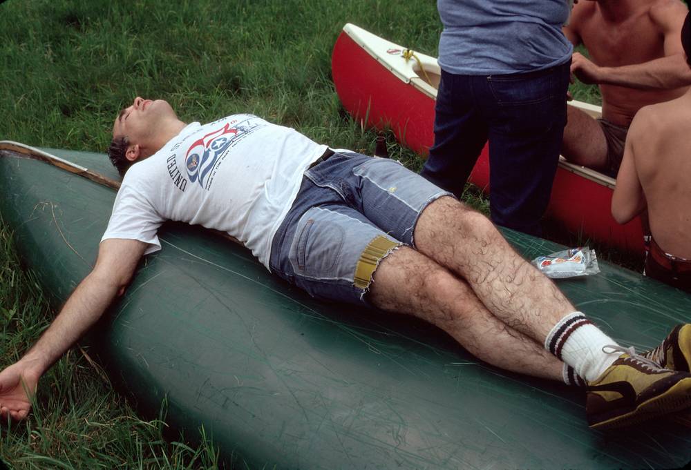 July 18, 1981 - Connecticut River, Vermont side.<br />MV Bell Labs Outing Club canoeing trip.<br />Joe.