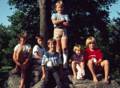 July 30, 1981 - Manchester by the Sea, Massachusetts.<br />Uldis' birthday celebration.<br />Krista , Julian, Jeremy, Jimmy, Tanya, and Laila in the back yard.