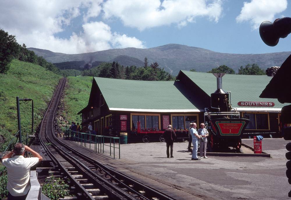 August 1, 1981 - Mt. Washington, White Mountains, New Hampshire.<br />Mt. Washington Rail Road Station with Mt. Washington in back.
