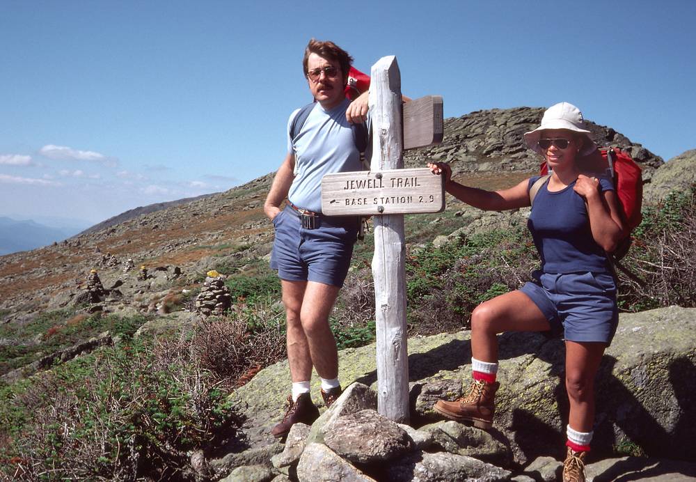 August 1, 1981 - Mt. Washington, White Mountains, New Hampshire.<br />Juris and Nancy at junction of Jewell and Appalachian Trails.