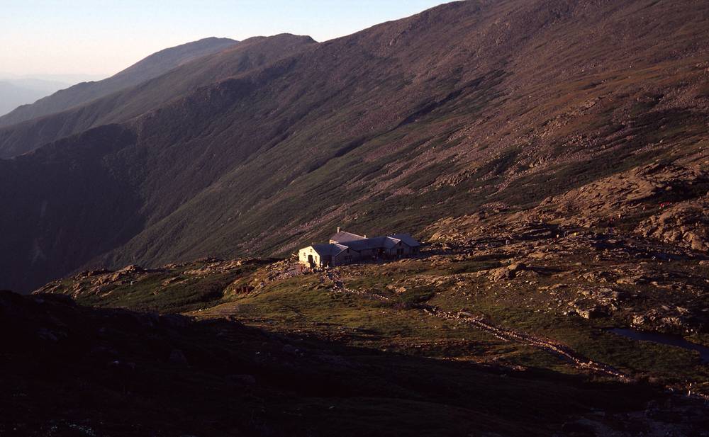 August 1, 1981 - Mt. Washington, White Mountains, New Hampshire.<br />Lakes of the Clouds AMC hut.