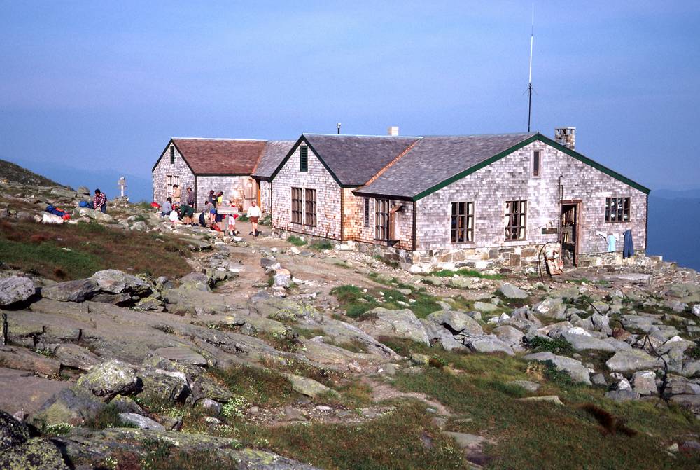 August 2, 1981 - Mt. Washington, White Mountains, New Hampshire.<br />Lakes of the Clouds AMC hut early in the morning.