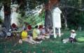 Sept. 5, 1981 - Vermont Bicycle Touring based at Lyme Loch Inn, New Hampshire.<br />Buzzy and others at lunch in Hanover Center, New Hampshire.