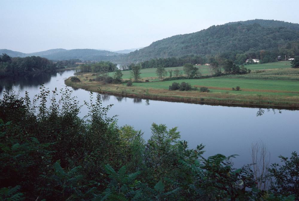 Sept. 5, 1981 - Vermont Bicycle Touring based at Lyme Loch Inn, New Hampshire.<br />The Connecticut River between Hanover and Lyme seen from the Vermont side.