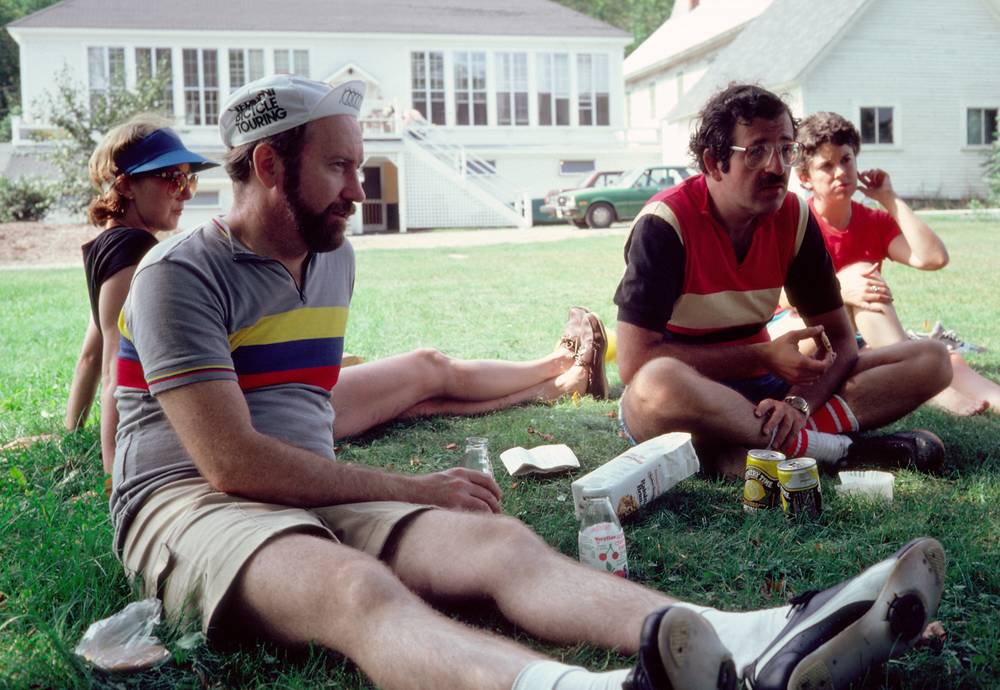 Sept. 6, 1981 - Vermont Bicycle Touring trip with based at Lyme Loch Inn, New Hampshire.<br />Buzzy and other at lunch.