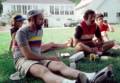 Sept. 6, 1981 - Vermont Bicycle Touring trip with based at Lyme Loch Inn, New Hampshire.<br />Buzzy and other at lunch.