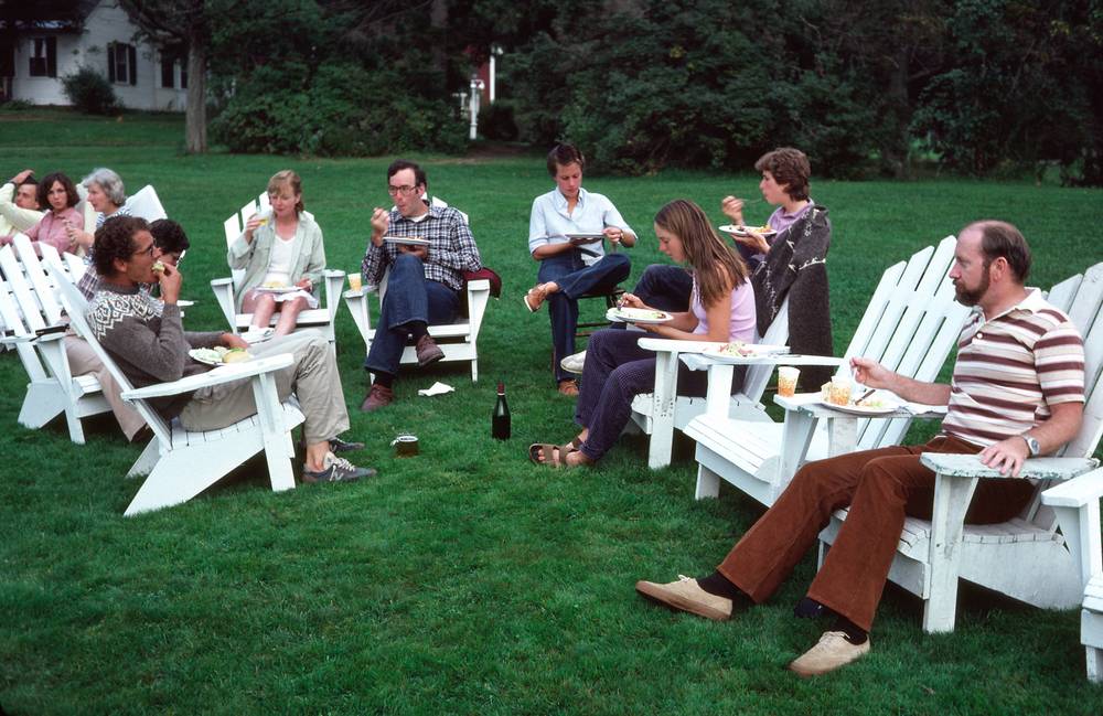 Sept. 6, 1981 - Vermont Bicycle Touring trip with based at Lyme Loch Inn, New Hampshire.<br />Sunday dinner at the Inn.<br />Buzzy and others.