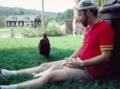 Sept. 7, 1981 - Vermont Bicycle Touring trip based at Lyme Loch Inn, New Hampshire.<br />Buzzy at anothe rest stop feeding the local fauna.