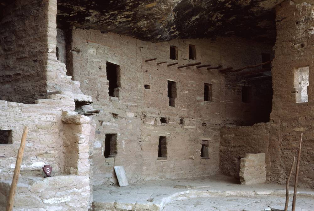 Sept. 15, 1981 - Mesa Verde National Park, Colorado.<br />Spruce Tree House ruins with original balcony logs still in place.