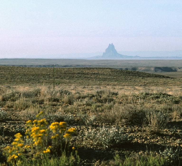 Sept. 16, 1981 - Off US-160, Colorado, near Four Corners.<br />135mm shot of Ship Rock in New Mexico.