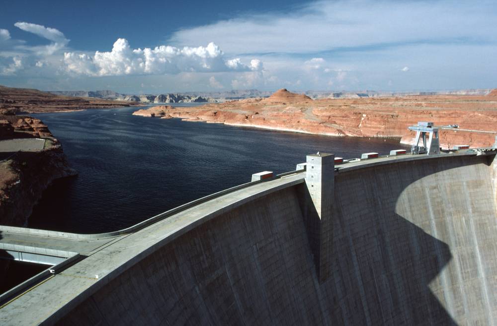 Sept. 16, 1981 - At Glen Canyon Dam, Page, Arizona.<br />Lake Powell behing the dam.
