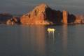Sept. 16, 1981 - Wahweep, Arizona.<br />Castle Butte at sunset across this arm of Lake Powell.