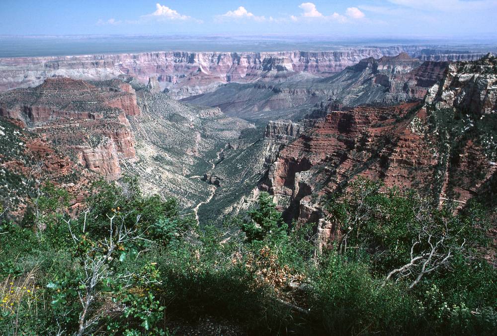 Sept. 17, 1981 - North Rim of the Grand Canyon, Arizona.<br />28mm view east from Walhalla Plateau along a side canyon to the Colorado.