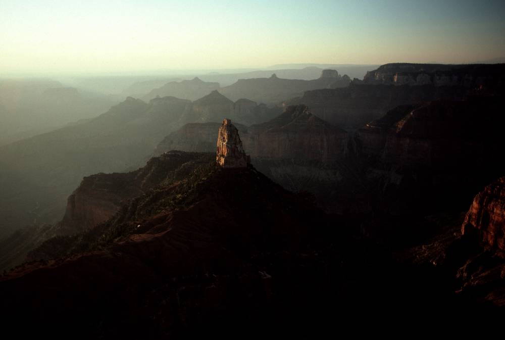 Sept. 18, 1981 - North Rim of the Grand Canyon, Arizona.<br />Sunrise at Point Imperial.
