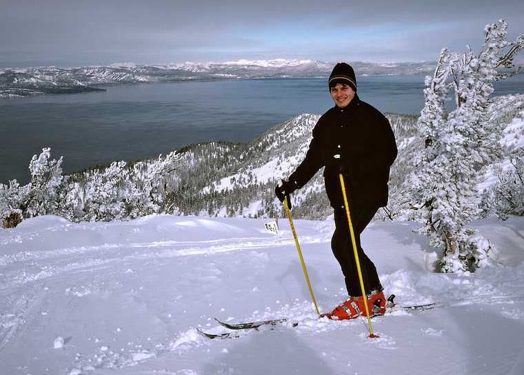 Jan. 22, 1982 - Heavenly Valley Ski Area, California.<br />Frank with Lake Tahoe in back.