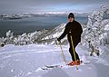 Jan. 22, 1982 - Heavenly Valley Ski Area, California.<br />Frank with Lake Tahoe in back.