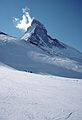 March 1, 1982 - Zermatt, Switzerland.<br />The Matterhorn from downhill from Schwarz-see.