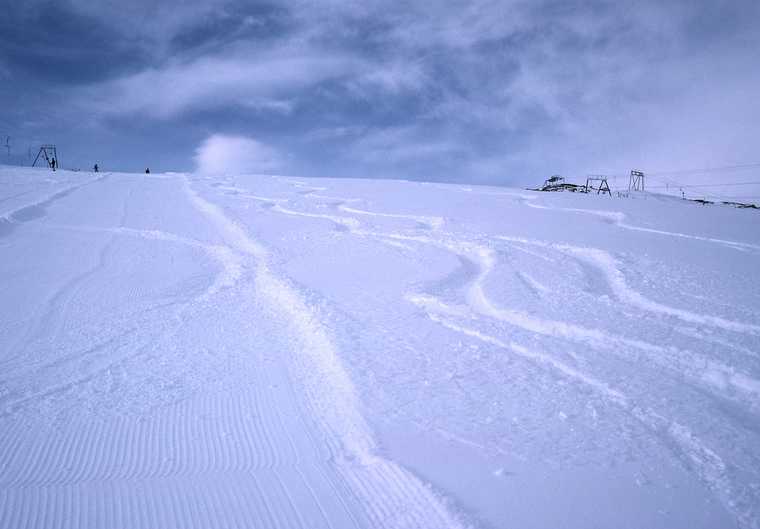 March 5, 1982 - Zermatt, Switzerland.<br />Powdery snow above Trockener Steg.