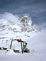 March 5, 1982 - Zermatt, Switzerland.<br />Cervinia (Matterhorn) and a T-bar end point on the Italian side.