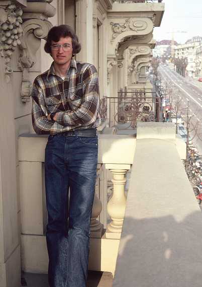 March 6, 1982 - Lausanne, Switzerland.<br />Dennis on the balcony of our hotel.