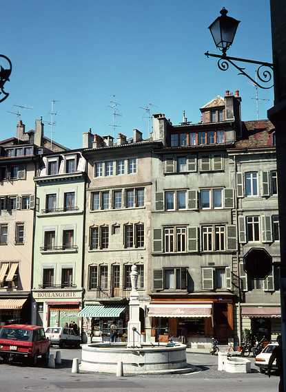 March 14, 1982 - Geneva, Switzerland.<br />Place de Bourg-de-Four, Geneva's oldest square.