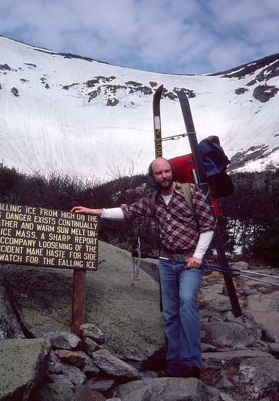 May 8, 1982 - Tuckerman Ravine on Mt. Washington, New Hampshire.<br />Barry with Tuckerman Ravine in back.
