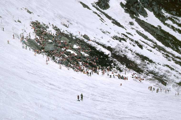 May 8, 1982 - Tuckerman Ravine on Mt. Washington, New Hampshire.<br />The lunch rocks in Tuckerman Ravine.