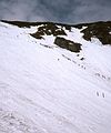 May 8, 1982 - Tuckerman Ravine on Mt. Washington, New Hampshire.<br />Skiers climbing the head wall of Tuckerman Ravine.