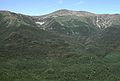 July 24, 1982 - Wildcat Ridge Trail, Pinkham Notch, New Hampshire.<br />Bell Labs Merrimack Valley Outing Club hike to Carter Notch AMC hut, NH.<br />View across Pinkham Notch to Mt. Washington with snow in Tuckerman's Ravine.