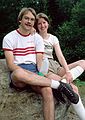 July 25, 1982 - Nineteen Mile Brook Trail, Carter Notch, New Hampshire.<br />Bell Labs Merrimack Valley Outing Club hike to Carter Notch AMC hut, NH.<br />Robert and Marcy.