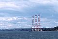 August 13, 1982 - Quebec City, Quebec, Canada.<br />View from a tour boat.<br />750,000 volt transmission lines.