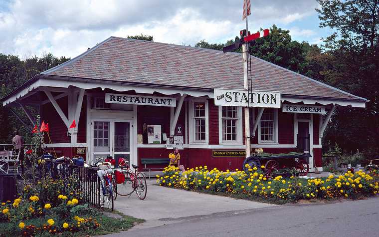 August 28, 1982 - Vermont Bicycle Touring trip out of Dorset, Vermont.<br />"The Station" restaurant in Pawlet.