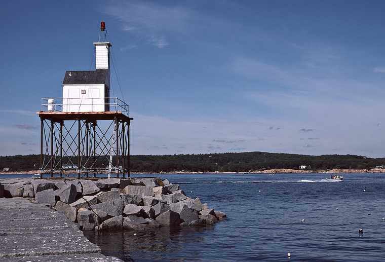 Oct. 3, 1982 - Cape Ann, Massachusetts.<br />Bicycling with Jim.<br />Tip of the stone (wave?) breaker at Eastern Point.
