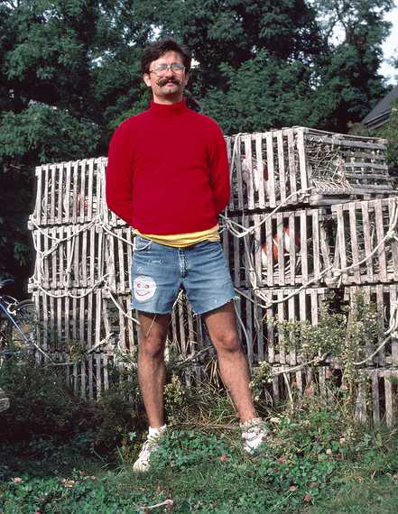 Oct. 3, 1982 - Cape Ann, Massachusetts.<br />Bicycling with Jim.<br />Jim Moss and lobster traps.