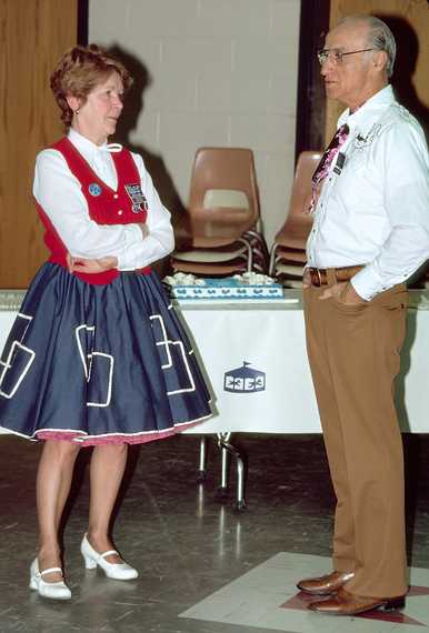 Nov. 18, 1982 - Topsfield, Massachusetts.<br />Fairtown Squares (square dancing club) fashion show.<br />Helen and Tut.