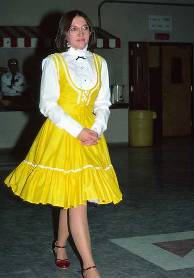 Nov. 18, 1982 - Topsfield, Massachusetts.<br />Fairtown Squares (square dancing club) fashion show.<br />Joyce.