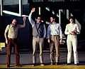 Feb. 26, 1983 - St. Louis Airport, Missouri.<br />On the way to Colorado for some skiing.<br />Bell Labs friends Buzzy, Oscar, Oscar's friend Dave, and Leslie.