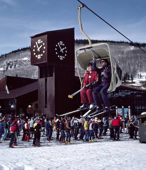 Feb. 27, 1983 - Copper Mountain, Colorado.<br />Oscar in the chairlift with some stranger.