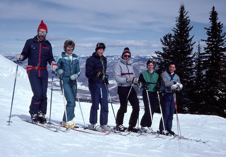 March 2, 1983 - Aspen Highlands, Colorado.<br />Buzzy, Eunice, Jim, Oscar, Leslie, and Dave.