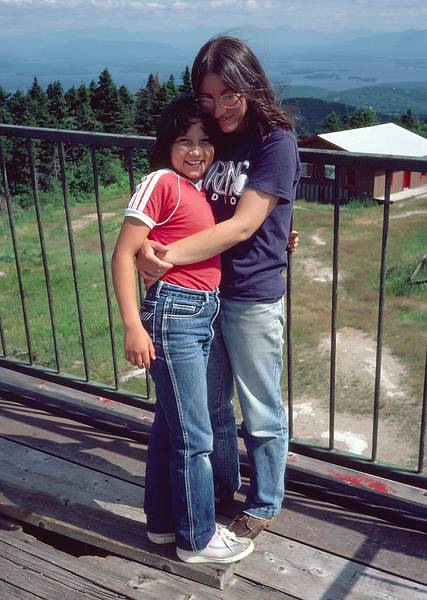 July 9, 1983 - Gunstock Ski Area, New Hampshire.<br />Melody and Joyce atop the observation tower on top of Gunstock Mountain.